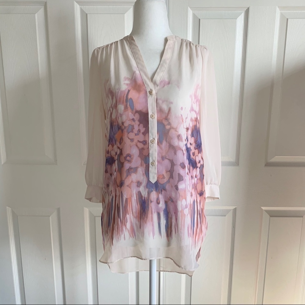LC Lauren Conrad Peach and Purple Floral Blouse